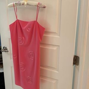 Gilar Evening cocktail dress.  Pink, spaghetti straps and zips in the back.
